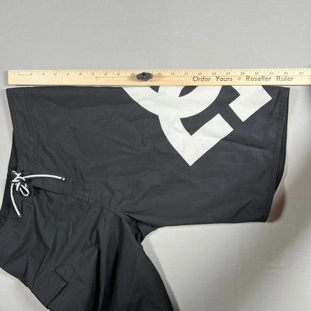 DC Shoes Mens Black Board Shorts White Logo Size 30 Surf Skate Swim Trunks Y2K